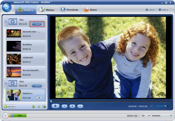 Import mp4 in DVD Flicki with Aimersoft DVD Creator