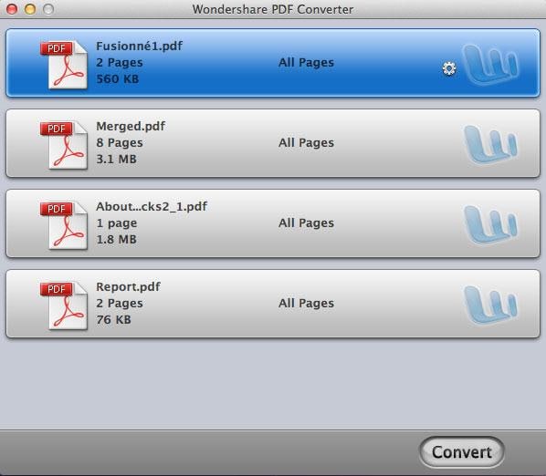 Import PDF files and select the conversion type