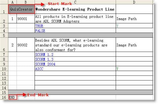 Import questions from  Excel