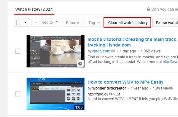 youtube history clear