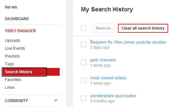 clear youtube watch history