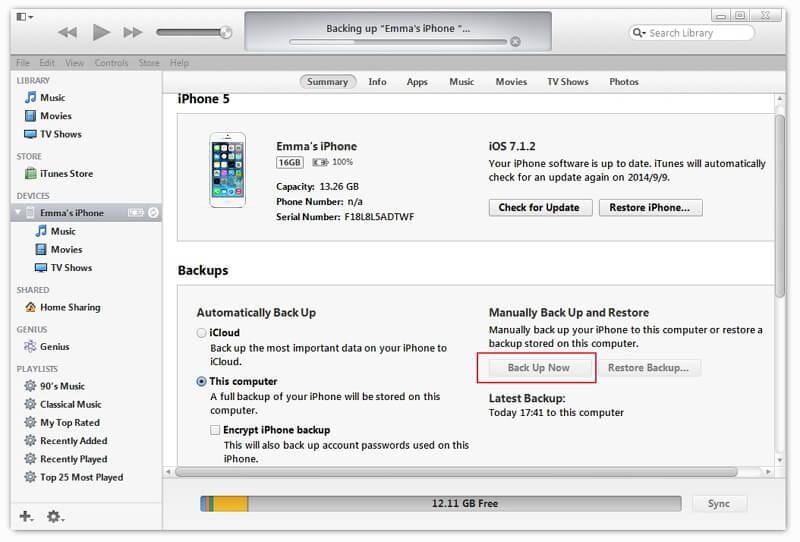 how to backup iphone to itunes