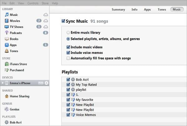 how to transfer playlists from itunes to iphone