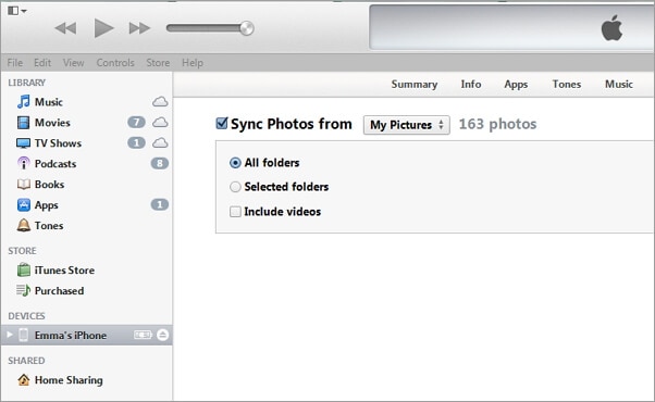 sync photos from itunes to iphone