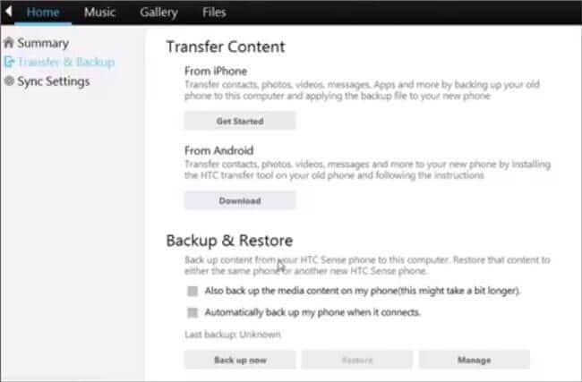 htc sync manager backup