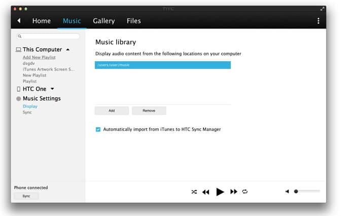 transfer music from itunes to htc one