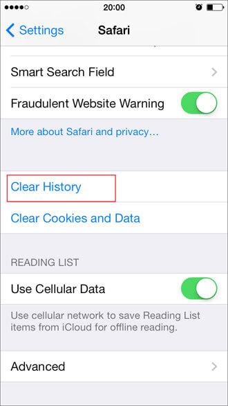delete safari browsing history on iPhone
