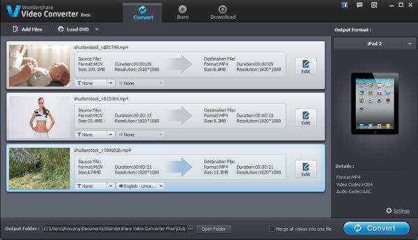 2 Select one video format as the output format