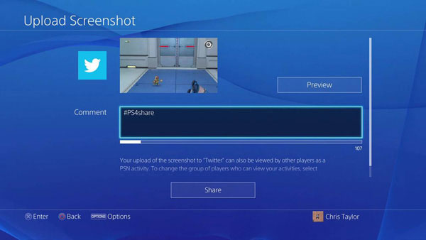 PS4 upload screenshot Twitter