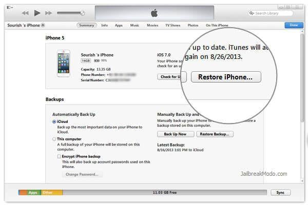 restore iphone from itunes