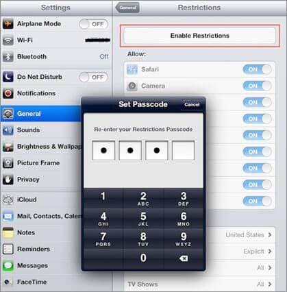 reset restrictions passcode iphone