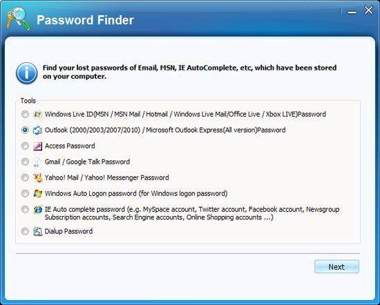 find outlook password