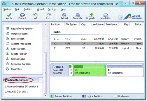 resize partition in Windows 10/8/7