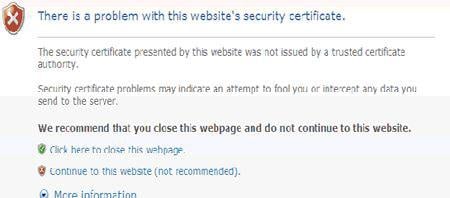 internet explorer certificate error