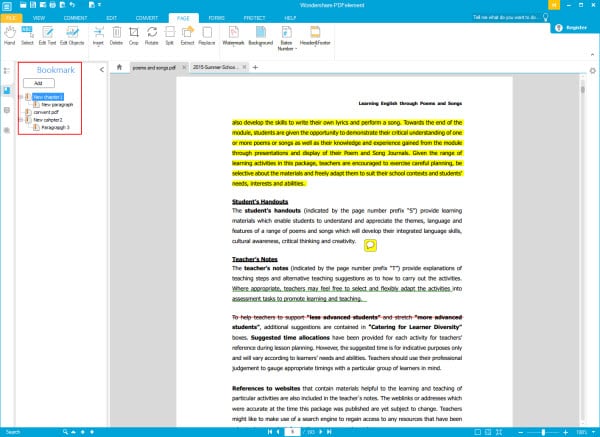 create PDF bookmark