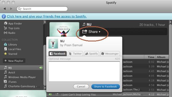 share spotify music to facebook