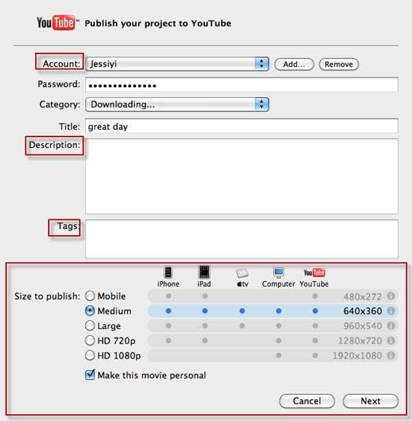 convert imovie to youtube
