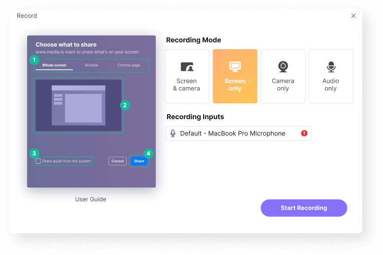 choose screen recording mode