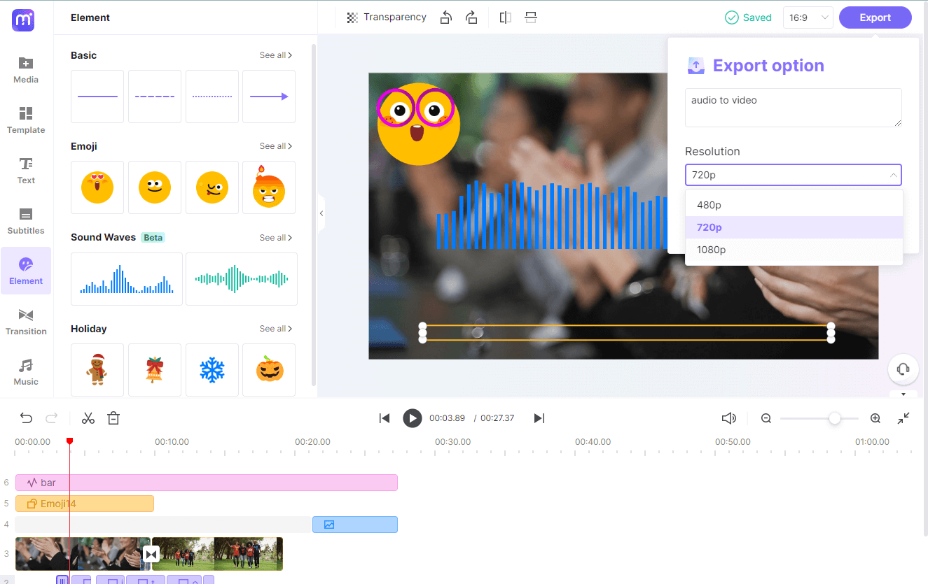 mengekspor video audio dengan efek