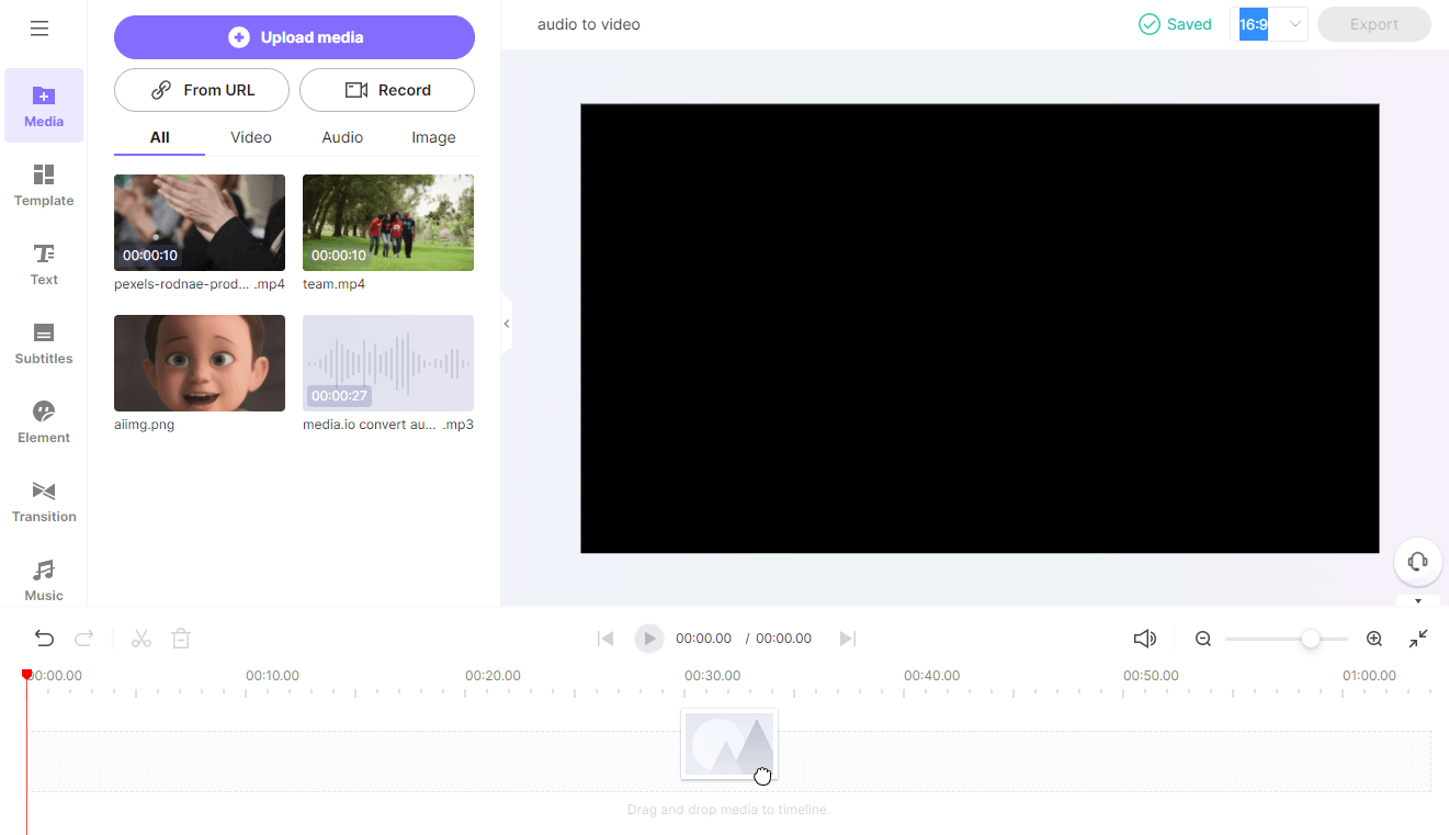 import audio and visual background to Media.io