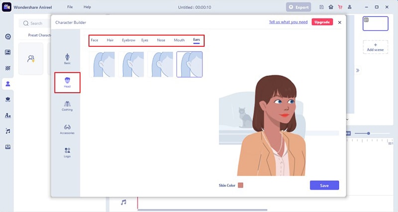 customize character facial features 