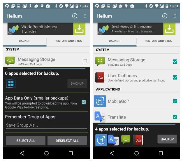backup android app and app data