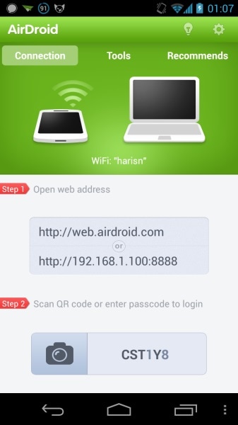 AirDroid sauvegarde de téléphone android sur mac étape 2