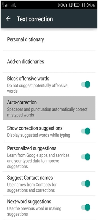 disable Autocorrect on Android