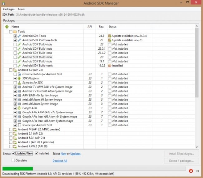 android sdk manager download for windows xp