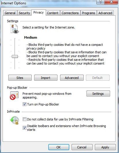 Disable Cookies in IE