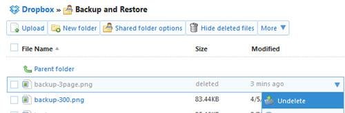 cómo recuperar archivos eliminados de Dropbox paso 2