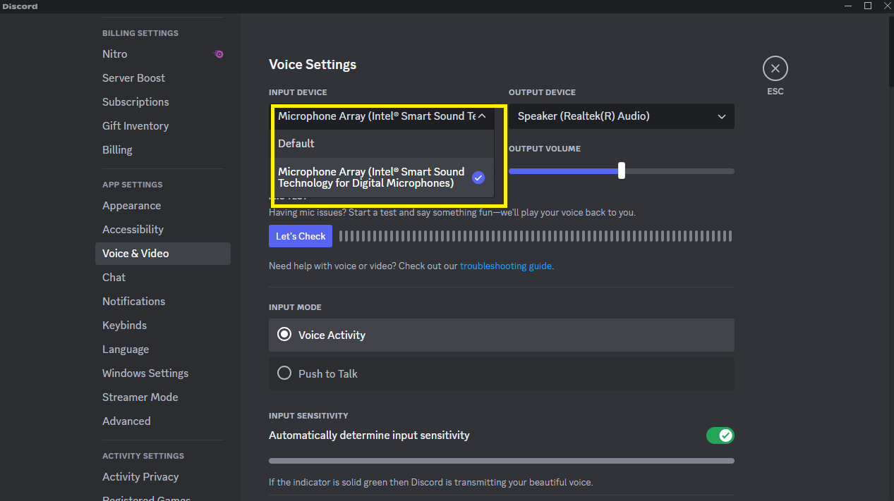 discord voice settings input device