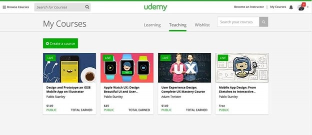 udemy interface