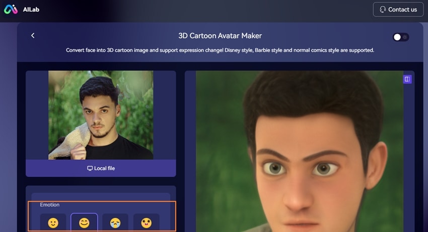 choose avatar emotion on media.io 3d avatar creator