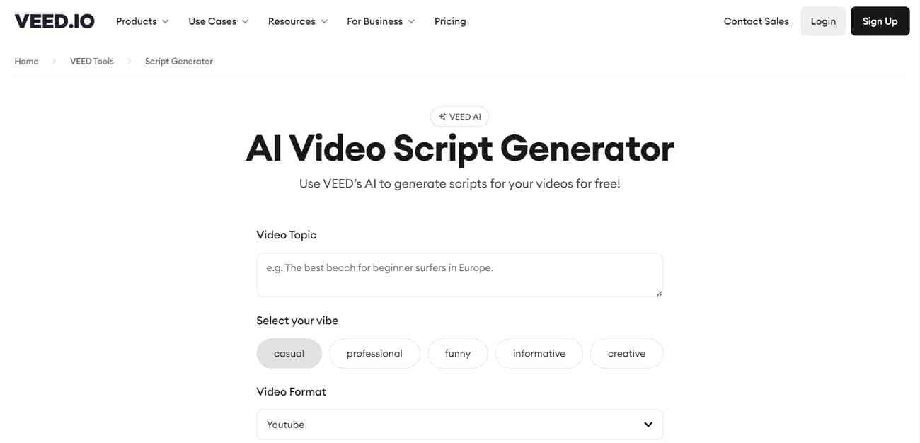 veed io ai video script generator