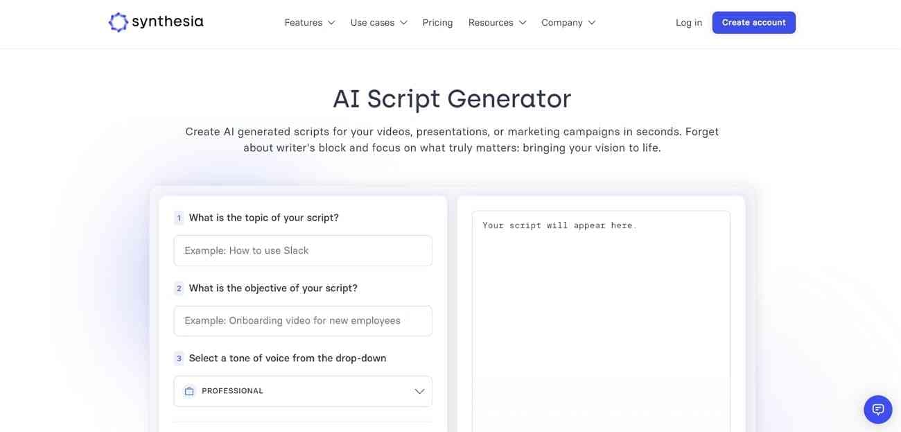 synthesia ai générateur de scripts vidéo