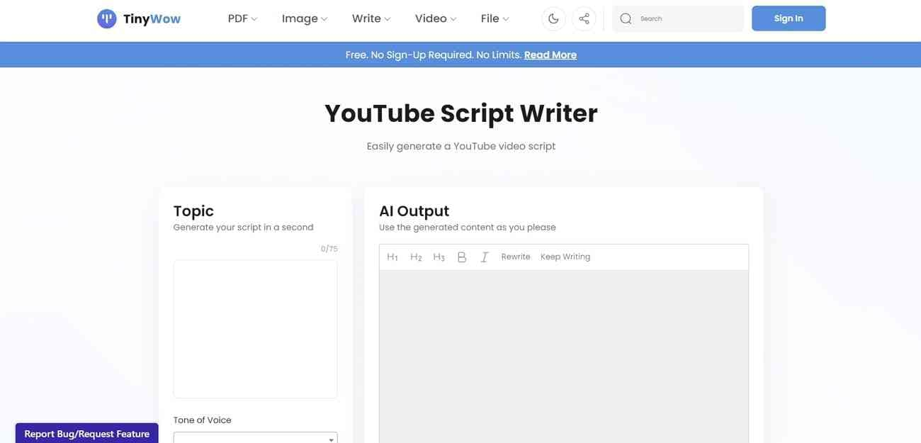 générateur de script vidéo tinywow ai