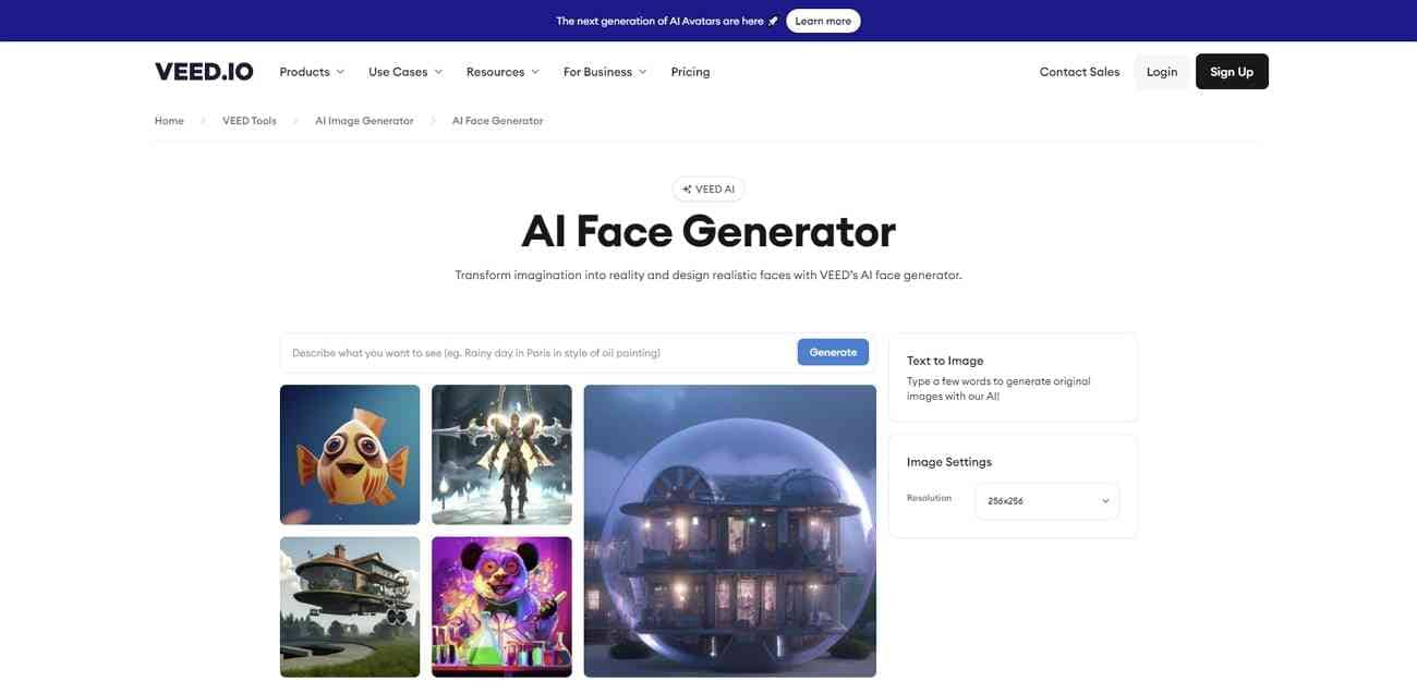 veed io ai face generator