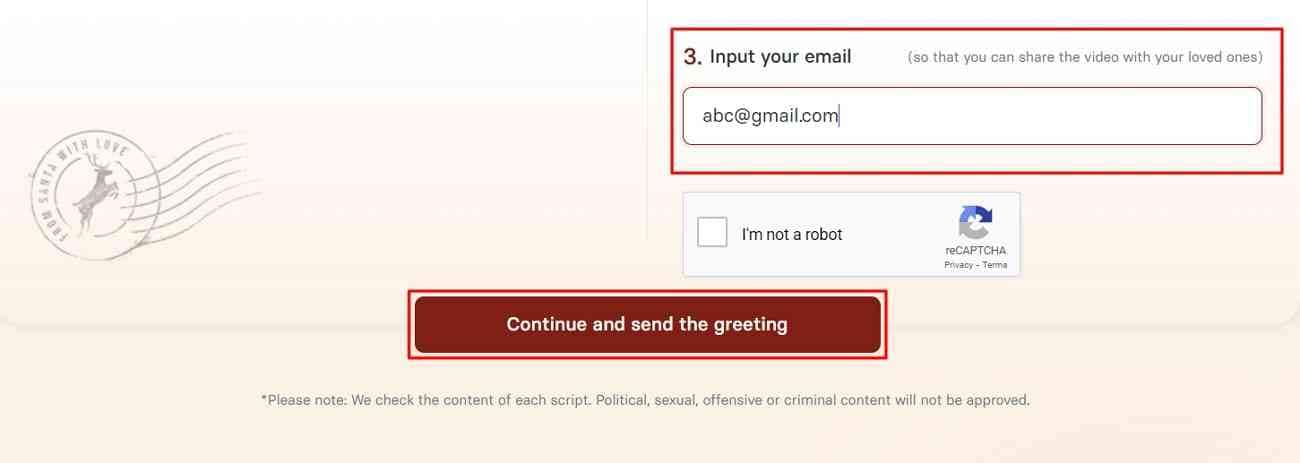 add in email and send greeting