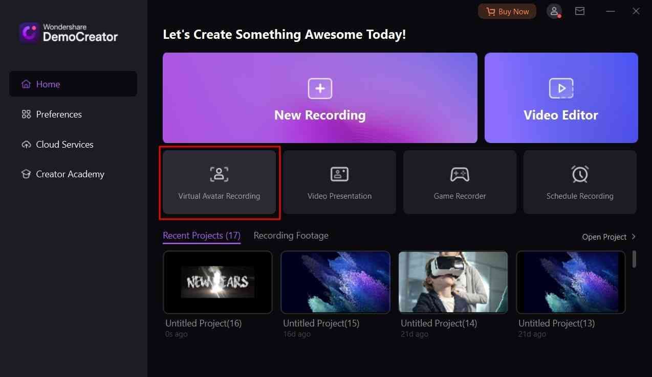 start avatar recording democreator