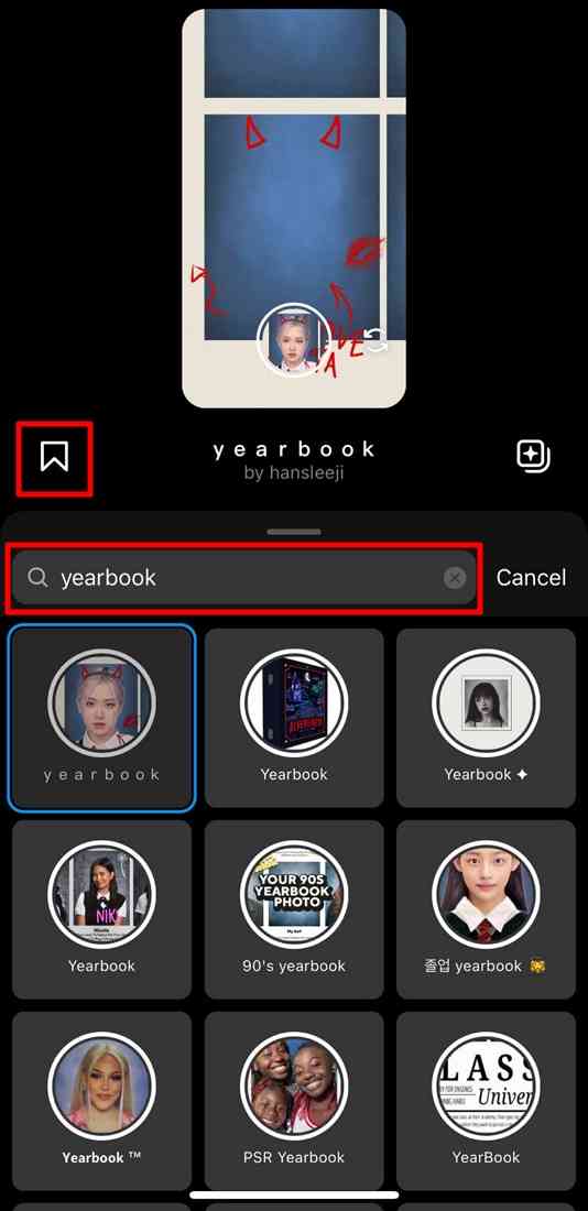 rechercher l'effet Yearbook et le sauvegarder