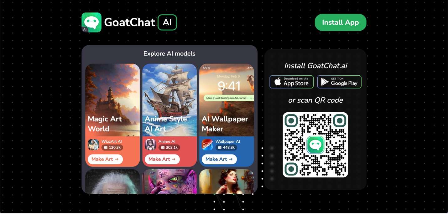 goatchat ai mobile app linking page