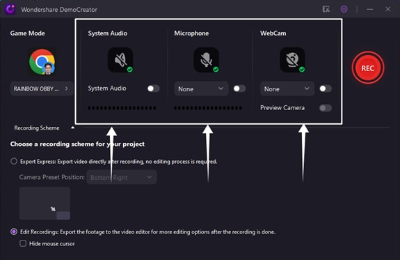 change recording settings