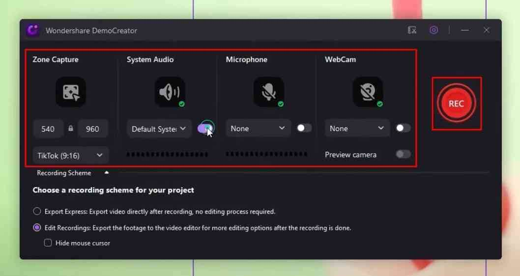 setting up recording parameters