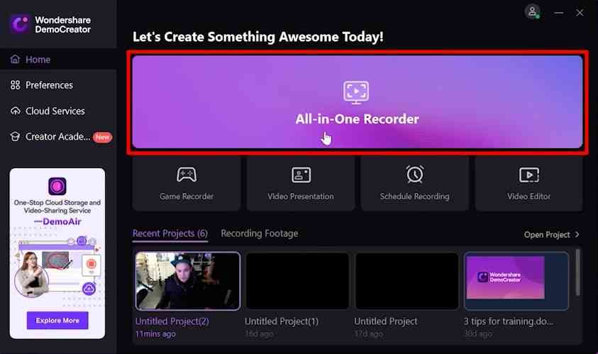 start all in one recorder