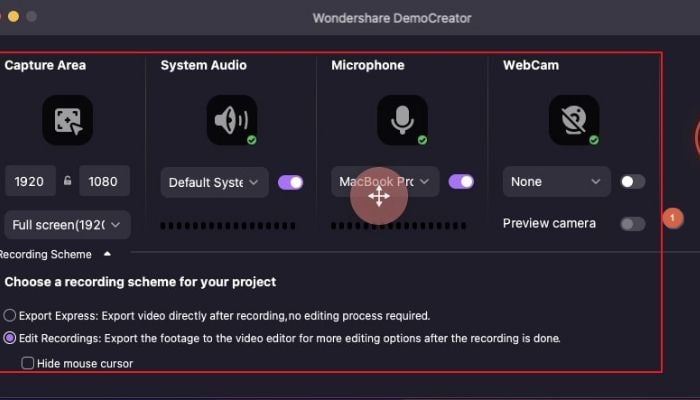 choose recording area