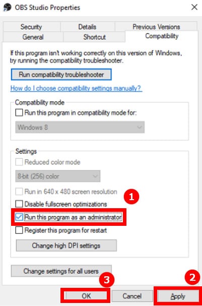 run obs as administrator