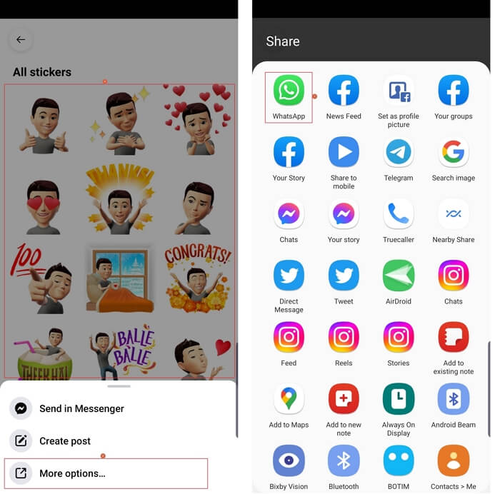 save facebook avatar stickers android