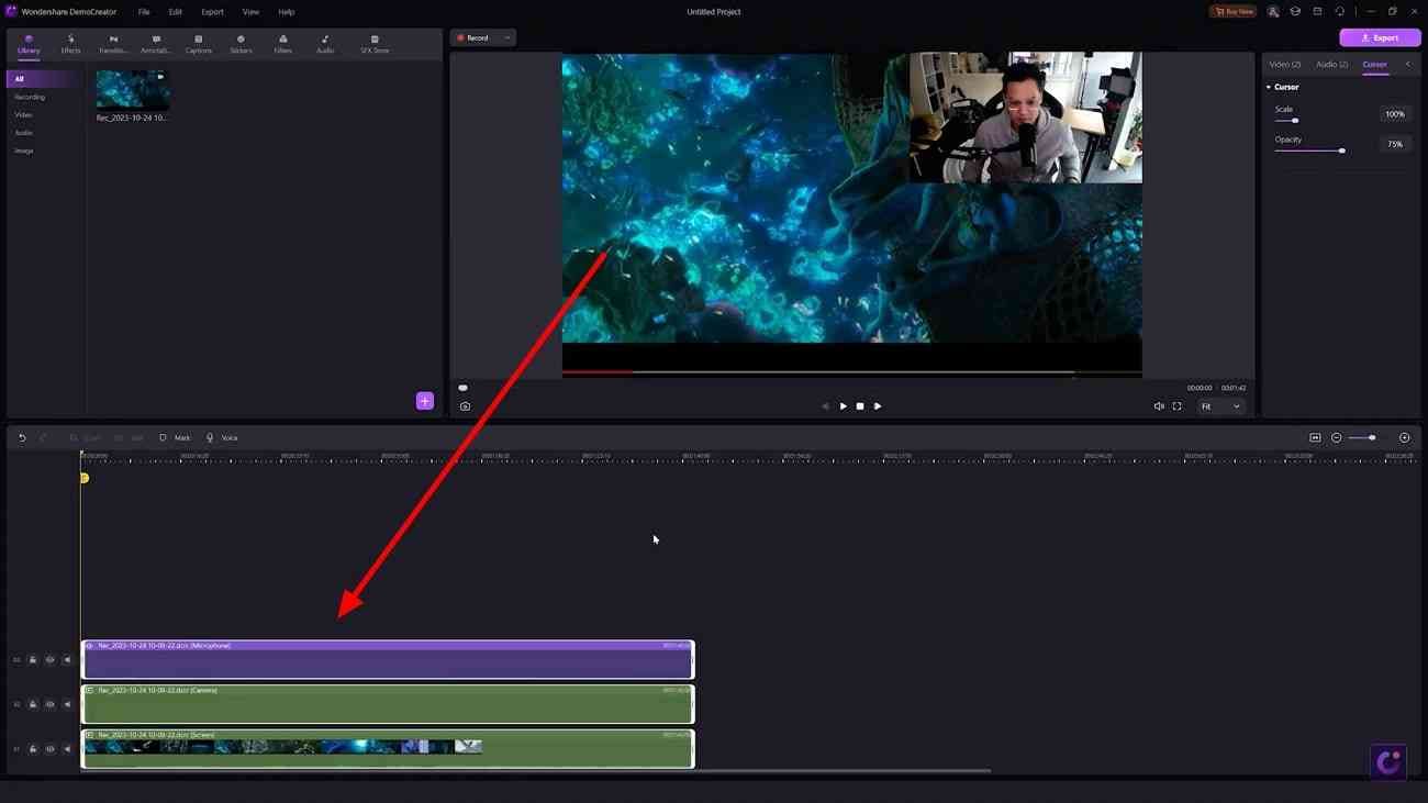 import recording to democreator timeline