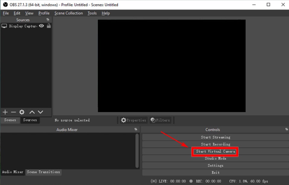 start virtual camera in obs